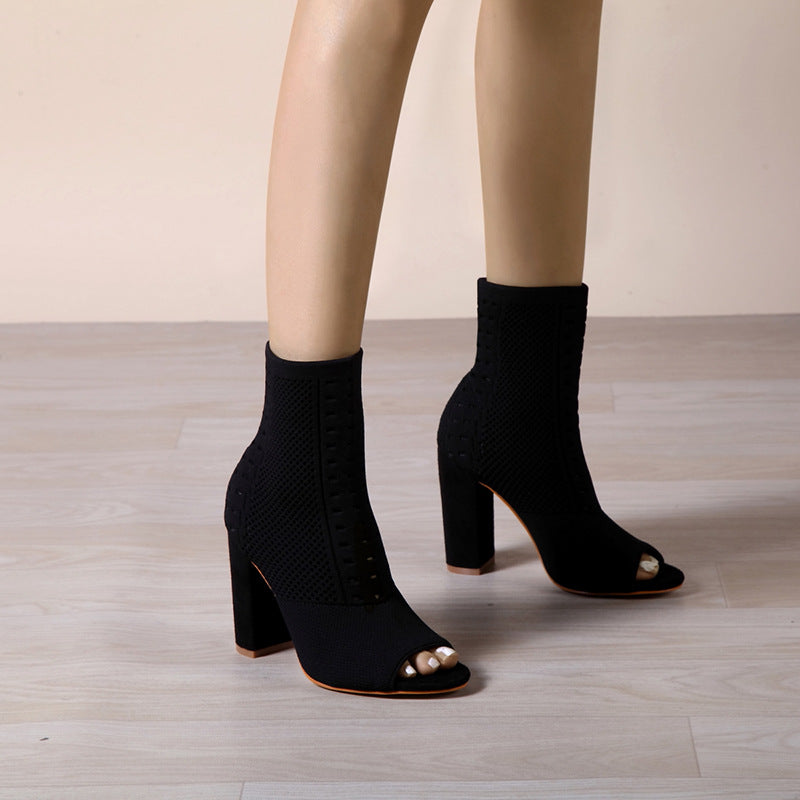 Women’s Knitted Peep Toe Chunky Heel Sandals | noémi