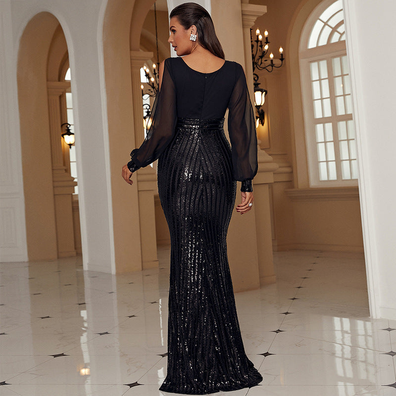 V Neck Long Sleeve Fishtail Maxi Dress | noémi