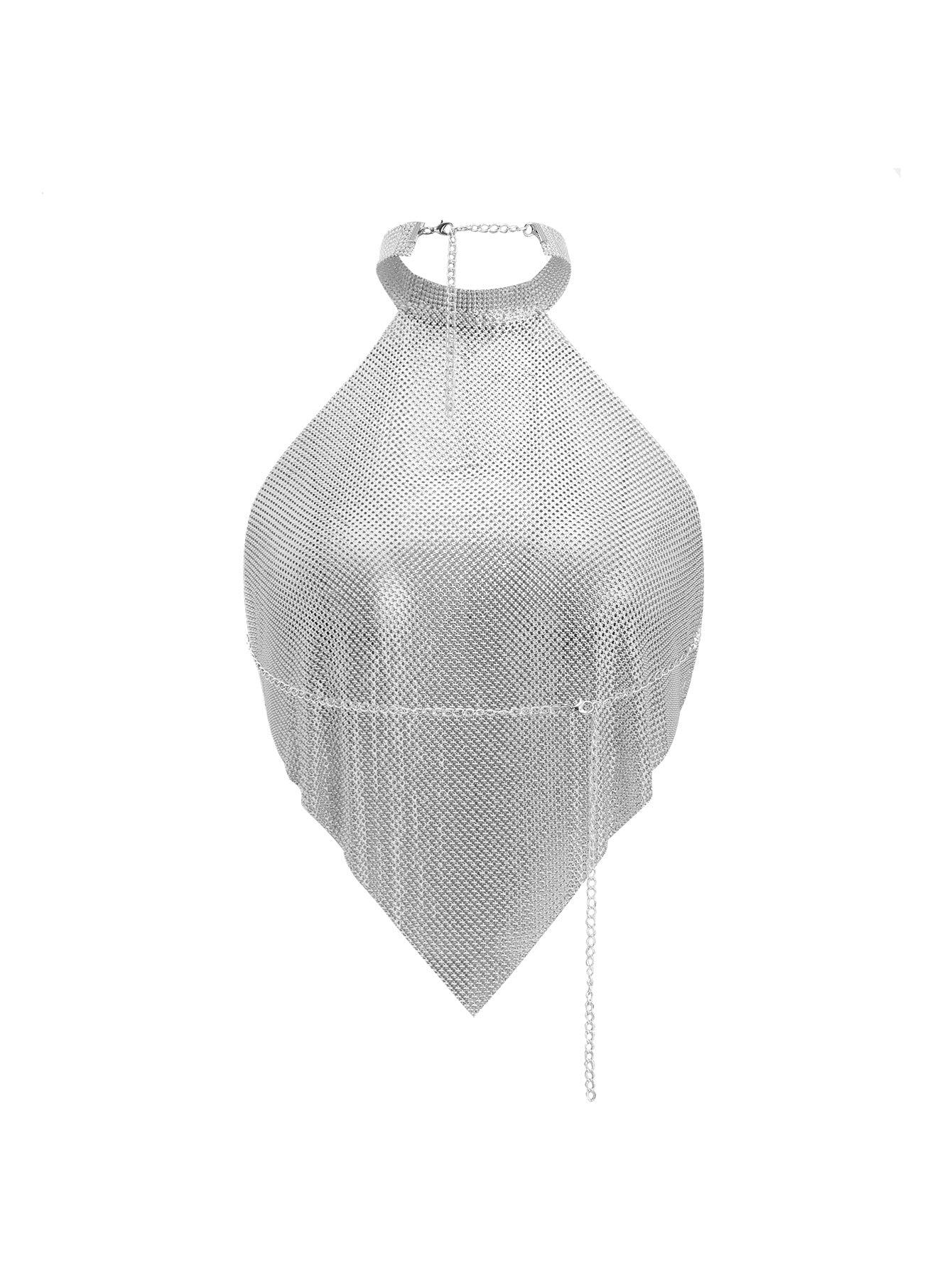 Womens Rhinestone Halter Top | Sparkly Backless Crop Top, Silver Chain | noémi