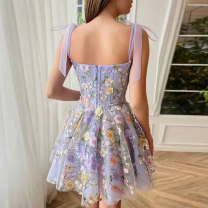 Three Dimensional Floral Embroidered Organza Sheath Cami Dress | noémi