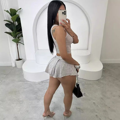 CoOrd Set | Sunken Stripe Crop Vest Top Pleated Mini Skirt | noémi