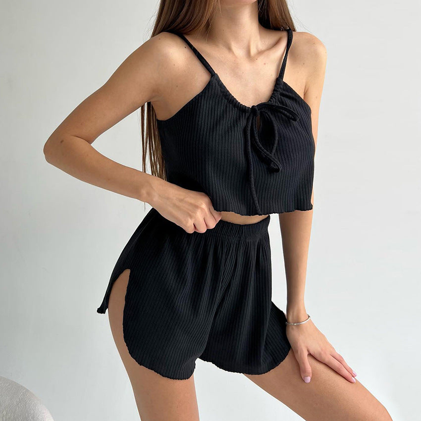 Womens Ribbed Knit Lounge Set | Soft Two Piece Cami Top & Shorts Pajama Set | noémi