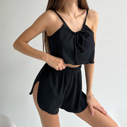 Womens Ribbed Knit Lounge Set | Soft Two Piece Cami Top & Shorts Pajama Set | noémi