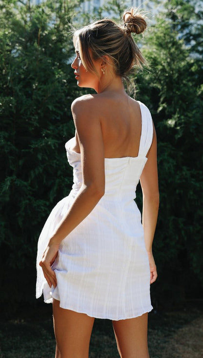 White One Shoulder Mini Dress | Asymmetrical Summer Wrap Dress | noémi