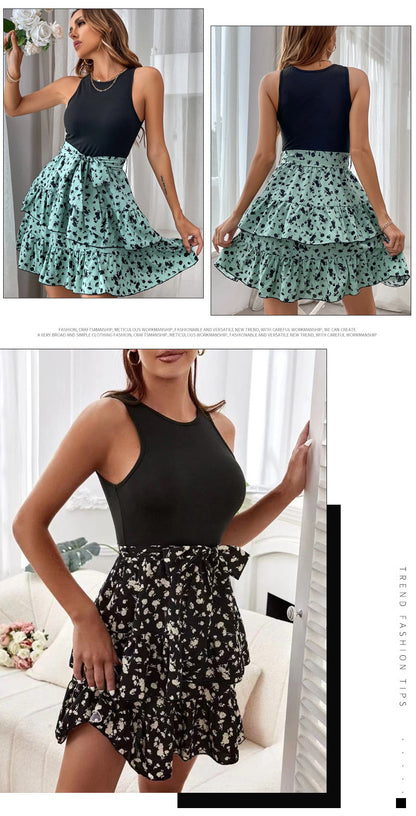 Sleeveless Printed Tiered Vest Dress With Lightweight Fit For Women | noémi