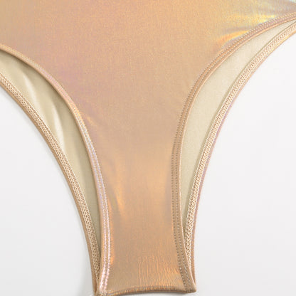 Laser Glossy One Piece Swimsuit with Hollow Drawstring Cutouts | noémi