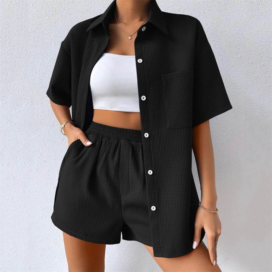 Womens Two Piece Set | Loose Short Sleeve Shirt Elastic Waist Shorts | noémi