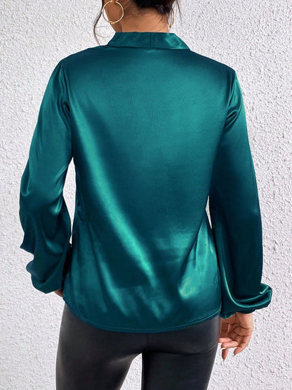Satin Shirt | Long Sleeve Top with Lantern Sleeves | noémi
