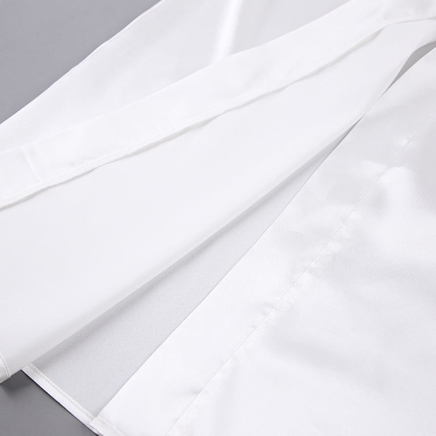 Satin Feather Robe | White Bridal Dressing Gown with Fluffy Cuff Detail | noémi