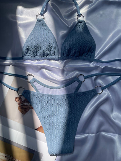 Womens Ribbed Bikini Set with Lace Up Top | Solid Color Stretch Fit | noémi