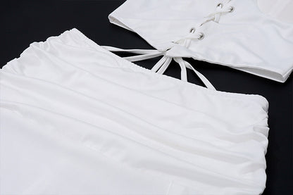 Two Piece Set | Lace Up Crop Top Pleated Slit Skirt | Low Waist | noémi