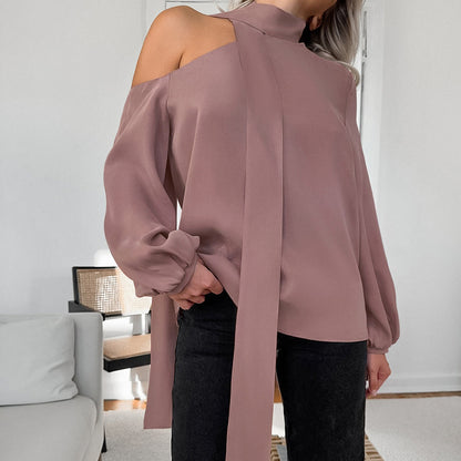 Satin Collar Strapless Long Sleeve Shirt | noémi