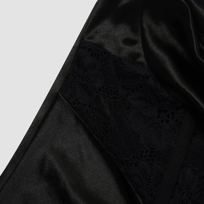 Black Satin Bodycon Mini Dress | Lace Corset Waist | noémi