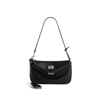 Women’s Black Messenger Shoulder Bag – Faux-Leather, Silver Buckle, Office-Ready | noémi