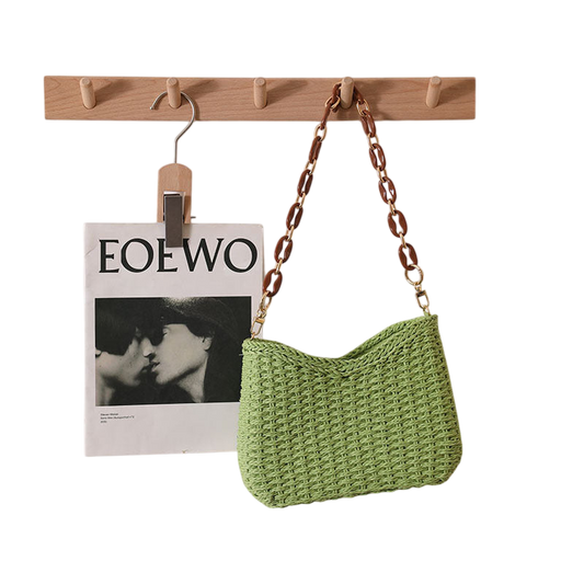 Purple Straw Shoulder Tote Bag – Woven Beach Carryall, Large Capacity | noémi