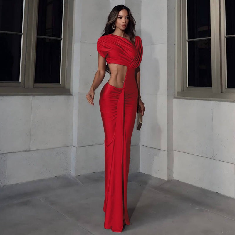 Womens Slim Fit Cropped Split Sheath Dress in Solid Color | noémi