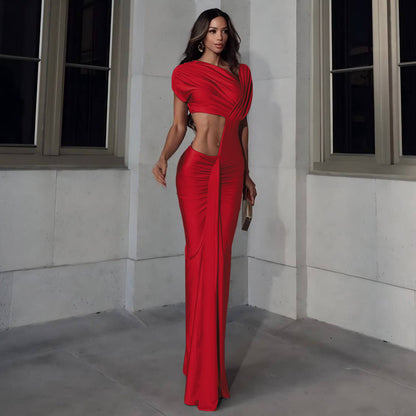 Womens Slim Fit Cropped Split Sheath Dress in Solid Color | noémi