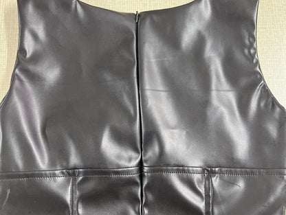 Faux Leather Mini Dress | Sleeveless Bodycon Club Dress, Black High Shine, Zipper Back | noémi
