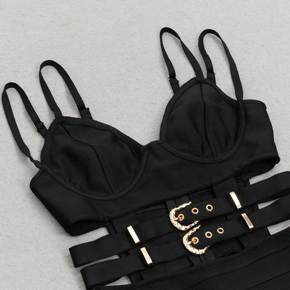 Hollow Stitch Fishtail Bandage Dress With Straps | noémi