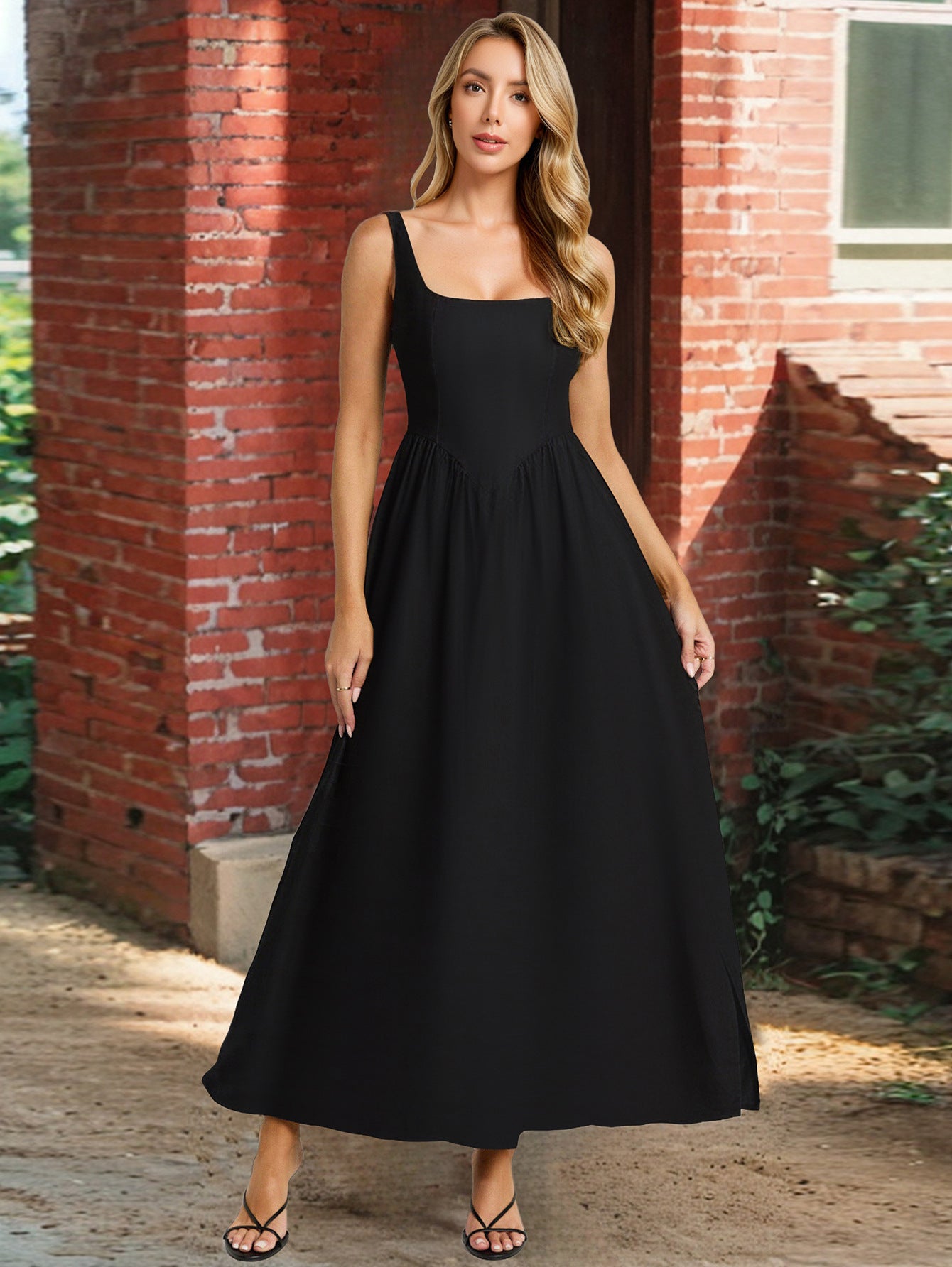 Solid Color Waist Fit Maxi Shift Dress For Women | noémi