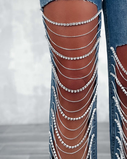 Ripped Straight Leg Jeans | Chain Detail | High Waisted Distressed Denim | noémi