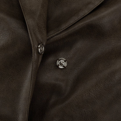 Women's Retro Faux Leather Skirt Set | Long Sleeve Cutout Top & High Waist Skirt | noémi