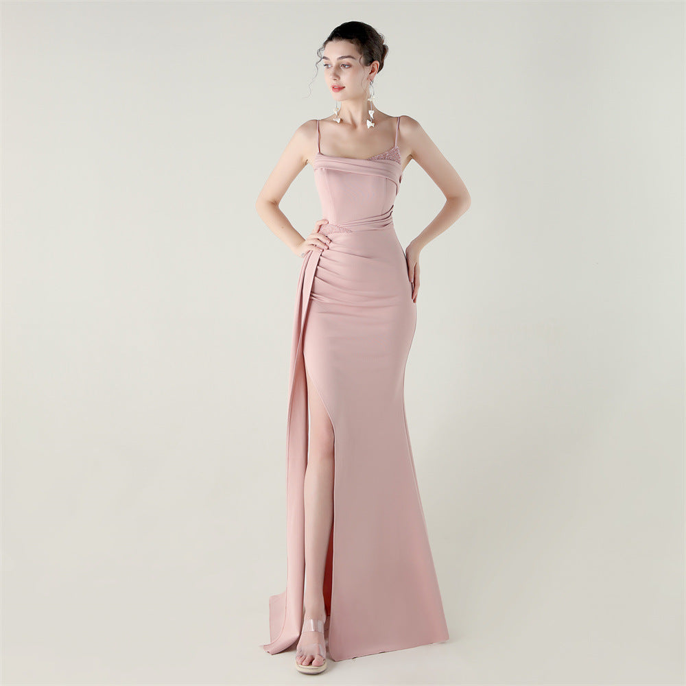 Satin Fishtail Dress | Beaded Bandeau with Slit | noémi