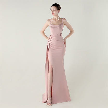Satin Fishtail Dress | Beaded Bandeau with Slit | noémi