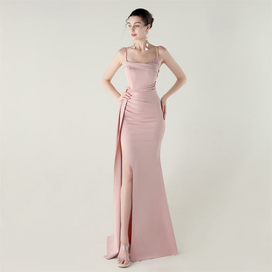 Satin Fishtail Dress | Beaded Bandeau with Slit | noémi