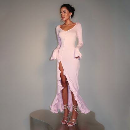 Bell Sleeve Bodycon Dress | Single Breasted Side Slit | noémi