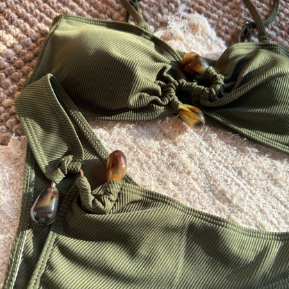 Womens Cutout Beaded Ribbed Bikini Set | noémi