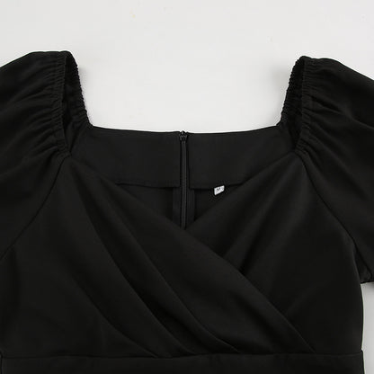 Long Sleeve V Neck Slim Fit Dress with Pleated Waist and Side Slit | noémi