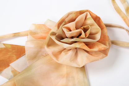 Womens Printed Halter Dress with Lace Up Mesh V Neck | noémi