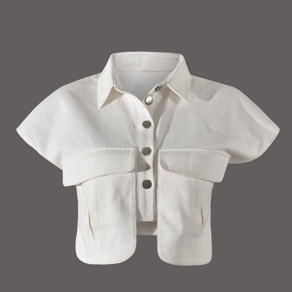 Ultra Short Avant Garde Jacket with Shirt Collar Pocket Detail | noémi