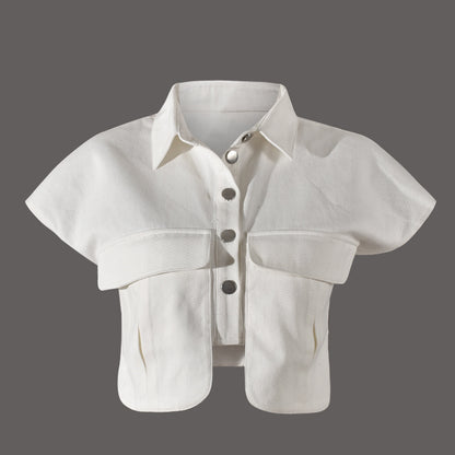 Ultra Short Avant Garde Jacket with Shirt Collar Pocket Detail | noémi