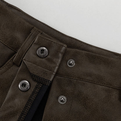 Women's Retro Faux Leather Skirt Set | Long Sleeve Cutout Top & High Waist Skirt | noémi