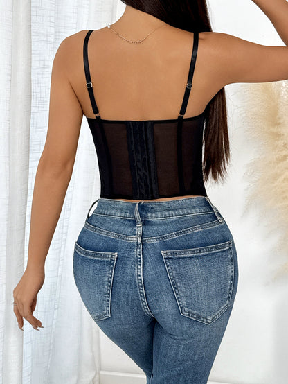 Black Lace Corset Top | Sheer Mesh Bustier Slim Fit Underwire Bra Cami | noémi
