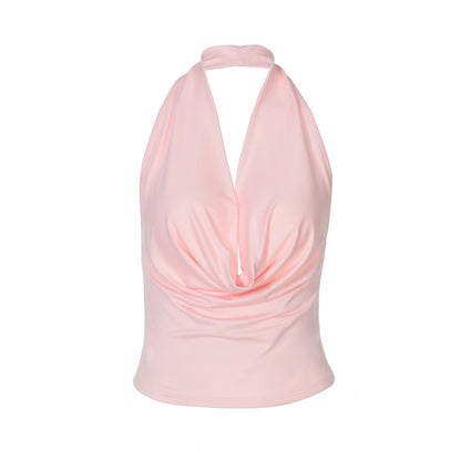 Women’s Halter Neck Top | Deep V Plunge, Backless, Ruched Fit, Sleeveless Vest | noémi
