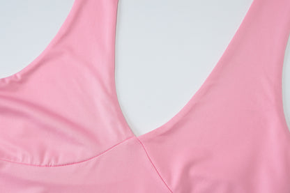 Womens V Neck Halter Dress with Split Back Detail | noémi