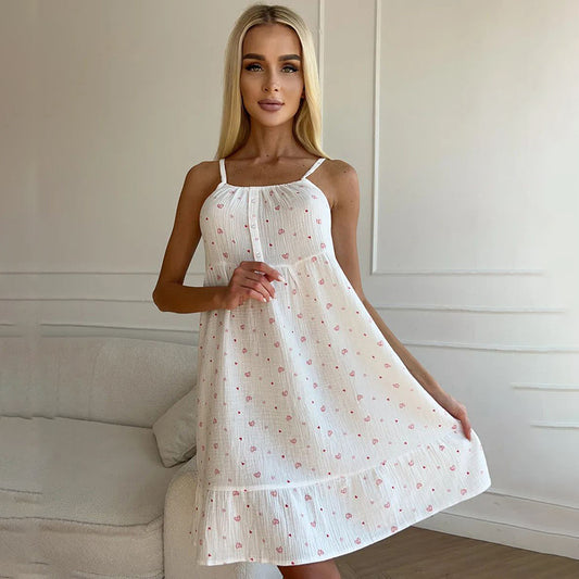 Sling Cotton Printed Nightdress | Womens Homewear Pajamas | noémi