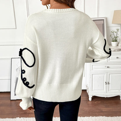 Womens Bow Knit Sweater | Loose Fit Round Neck Pullover | noémi