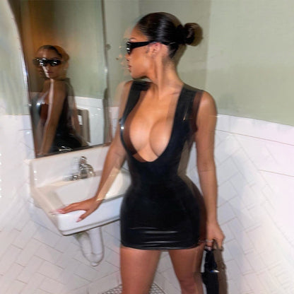 Deep VFaux Leather Sheath Dress Sleeveless Bodycon for Women | noémi