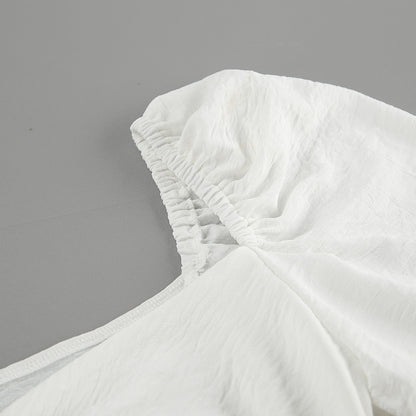 Women A Line Puff Sleeve Dress with Square Neck and Textured Fabric | noémi