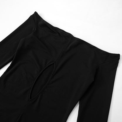 Women Off Shoulder Hollow Cutout Cropped Long Sleeve Wrap Dress | noémi