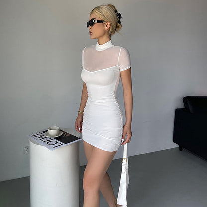 Womens Mesh Stitching Half Turtleneck Pullover Dress | noémi