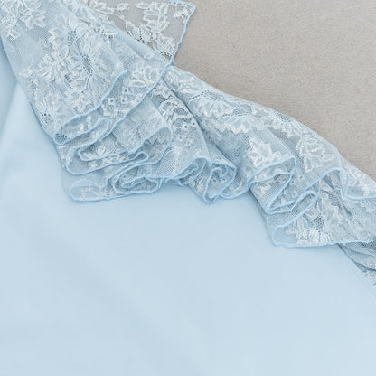 One Shoulder Sleeveless Dress with Side Slit and Lace Stitch Detail | noémi