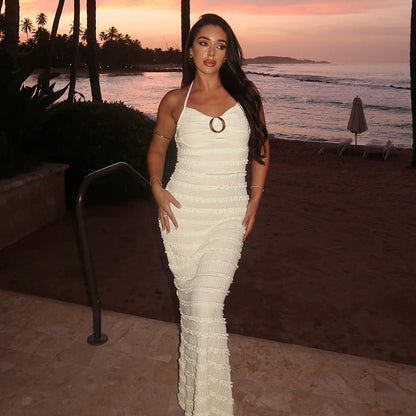 Womens Lace Up V Neck Halter Dress | noémi