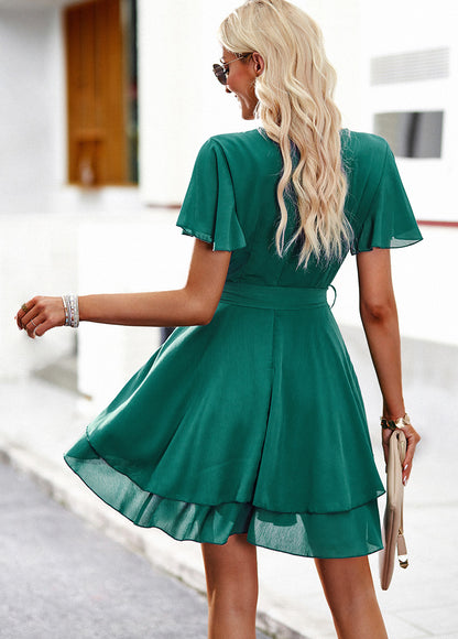 Women’s Ruffle Wrap Mini Dress | VNeck Short Sleeve Tie Waist Dress | noémi