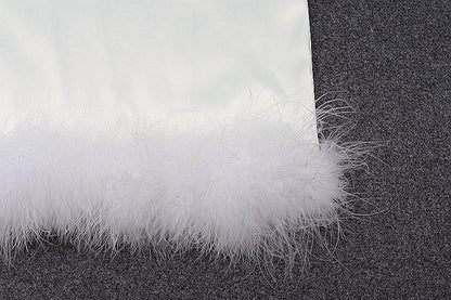 White Furry Tube Dress | Off Shoulder Mini with Gloves | noémi