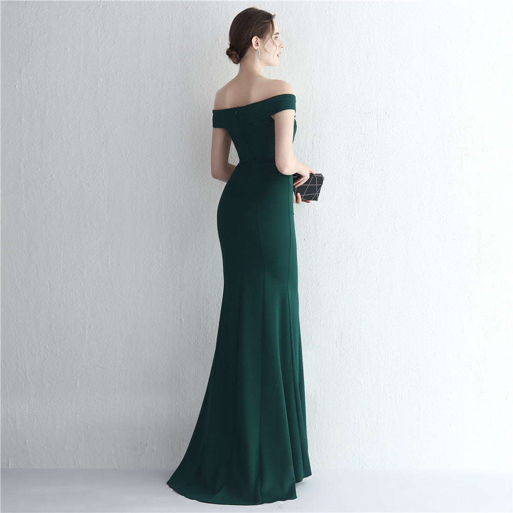 Satin Slim Off Shoulder Fishtail Gown | noémi